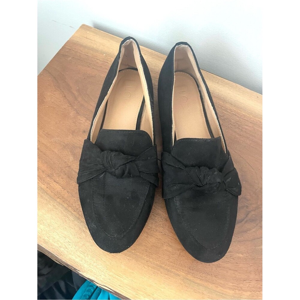 LOFT Womens Black Suede Knot Loafers Size 9 Classic Slip on Dress Shoes